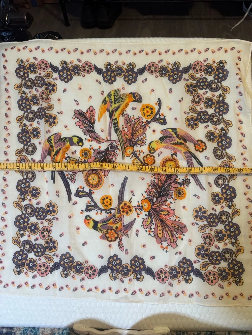Madewell Parrot & Floral 100-% organic Cotton Scarf in Pink, Yellow & Purple